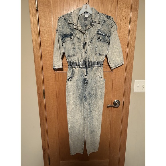 Dreamsuit Pants - Vintage 80s Dreams Denim Jean Acid Wash Women's Boiler Jumpsuit Petite